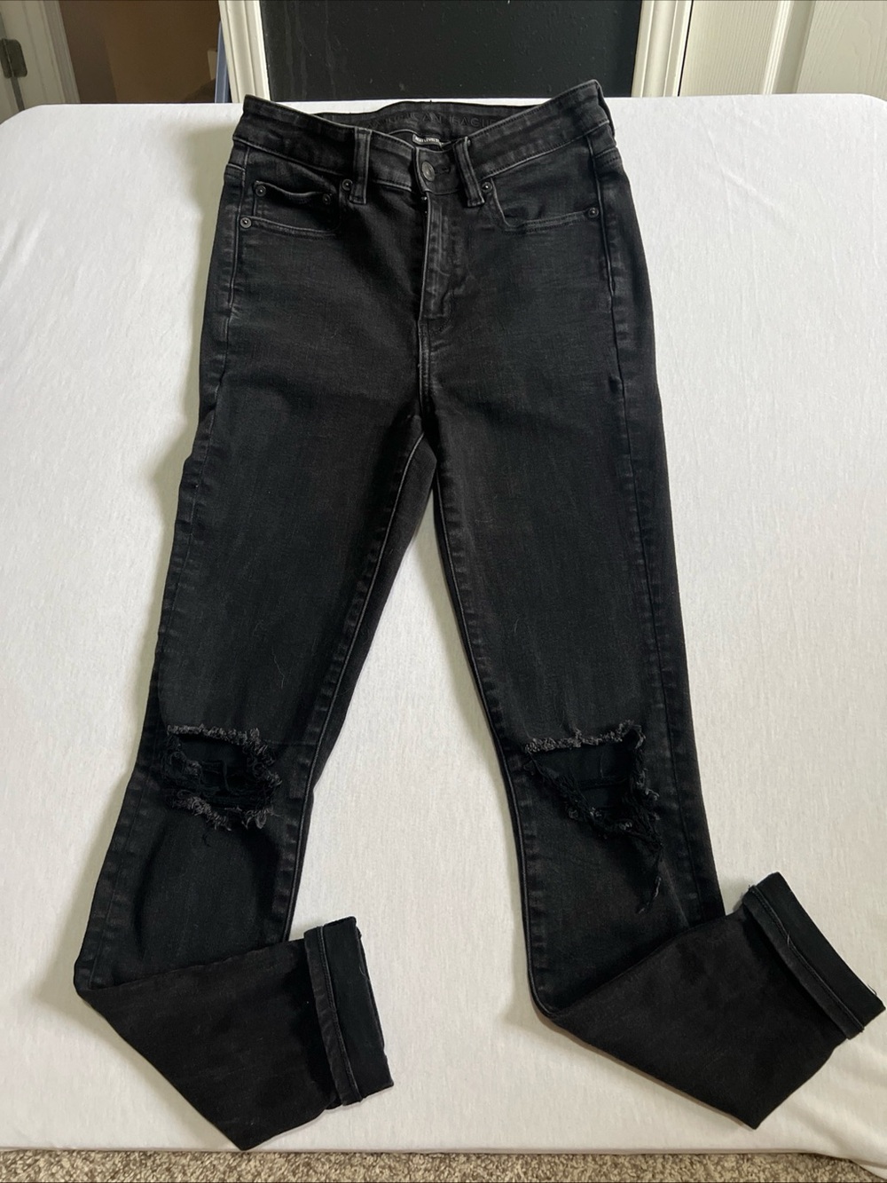 American Eagle Outfitters Black Ripped High-Rise Skinny Jeans